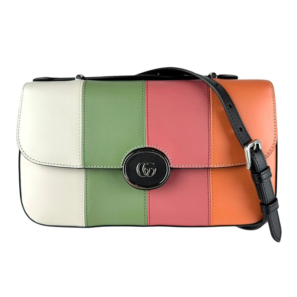 Gucci Double GG Leather Multicolor Shoulder Bag Pink Green